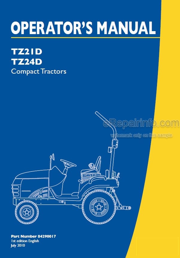 Photo 4 - New Holland TZ21D TZ24D Operators Manual Compact Tractor 84290017