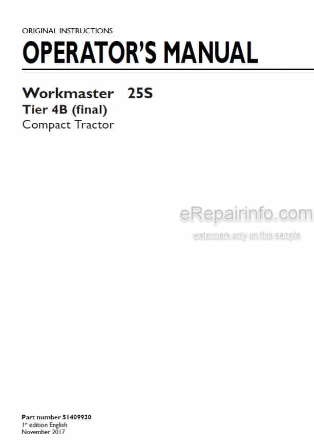 Photo 4 - New Holland Workmaster 25S Tier 4B Final Operators Manual Compact Tractor 51409930