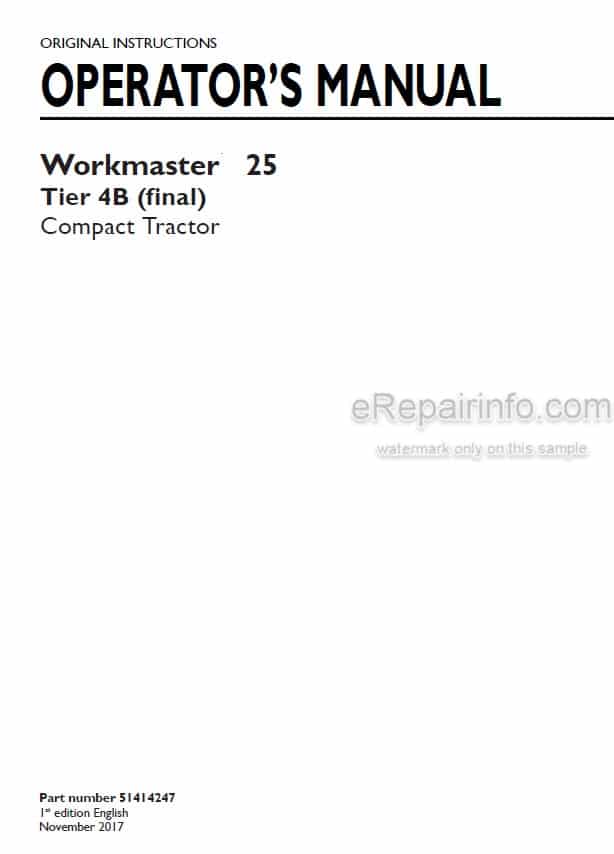 Photo 4 - New Holland Workmaster 25 Tier 4B Final Operators Manual Compact Tractor 51414247