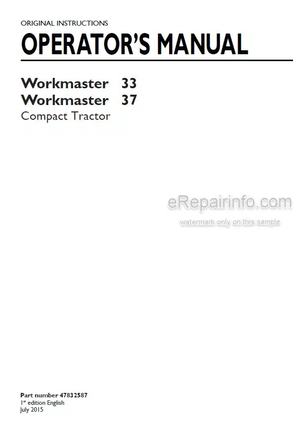 Photo 4 - New Holland Workmaster 33 37 Operators Manual Compact Tractor 47832587