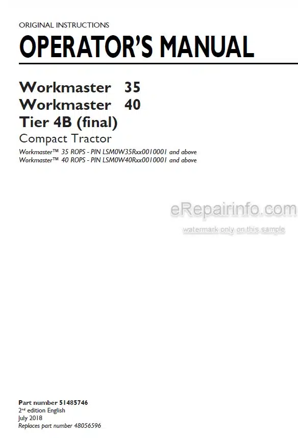 Photo 4 - New Holland Workmaster 35 40 Tier 4B Final Operators Manual Compact Tractor 51485746