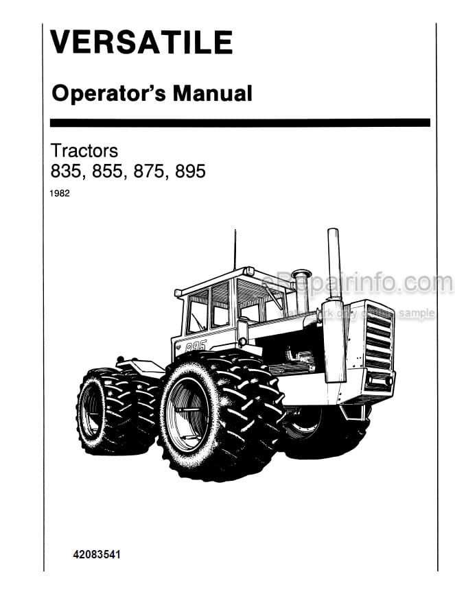 Photo 4 - Versatile 835 855 875 895 Operators Manual Tractor