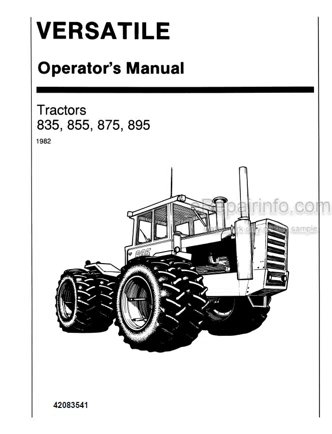 Photo 4 - Versatile 835 855 875 895 Operators Manual Tractor