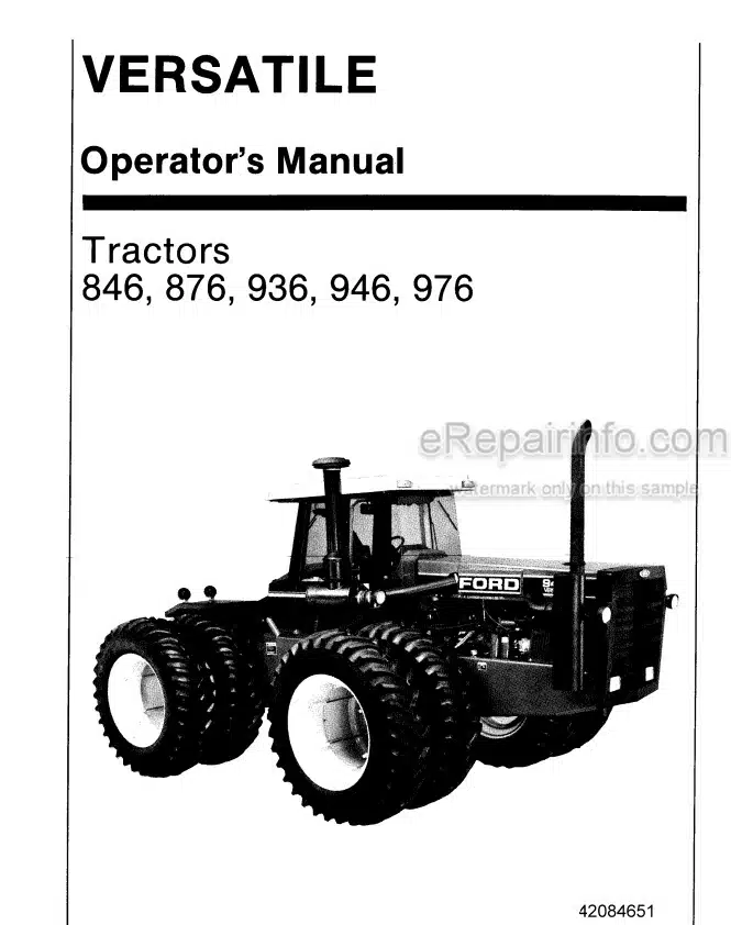 Photo 4 - Versatile 846 876 936 946 976 Operators Manual Tractor 42084651