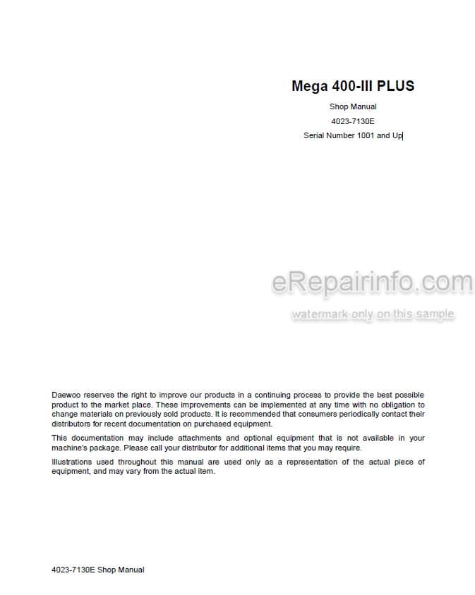 Photo 5 - Daewoo Mega 400-III PLus Shop Manual Wheel Loader 4023-7130E