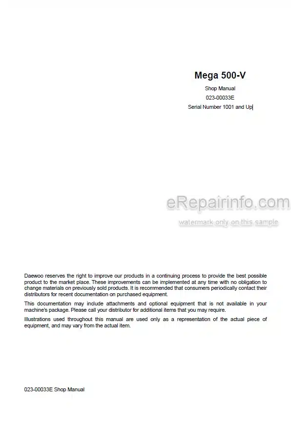 Photo 5 - Daewoo Mega 500-V Shop Manual Wheel Loader 023-00033E