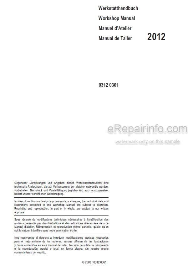 Photo 4 - Deutz 2012 Workshop Manual Engine 03120361