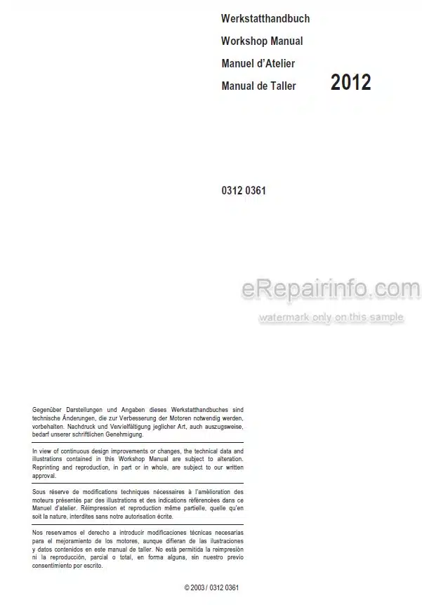 Photo 4 - Deutz 2012 Workshop Manual Engine 03120361