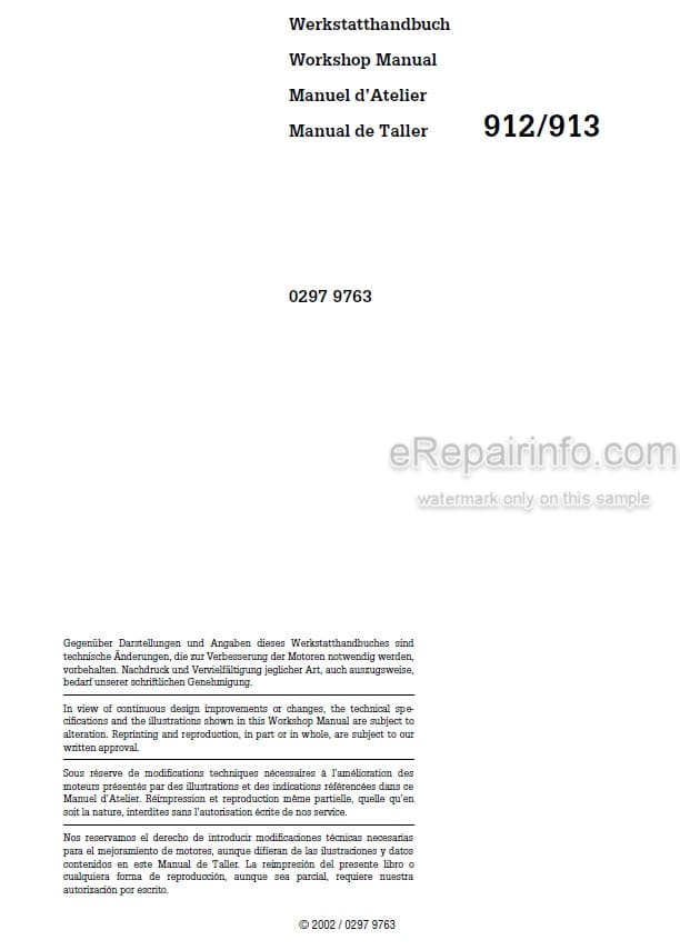 Photo 5 - Deutz 912 913 Workshop Manual Engine 02979763