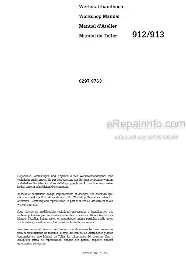 Photo 5 - Deutz 912 913 Workshop Manual Engine 02979763