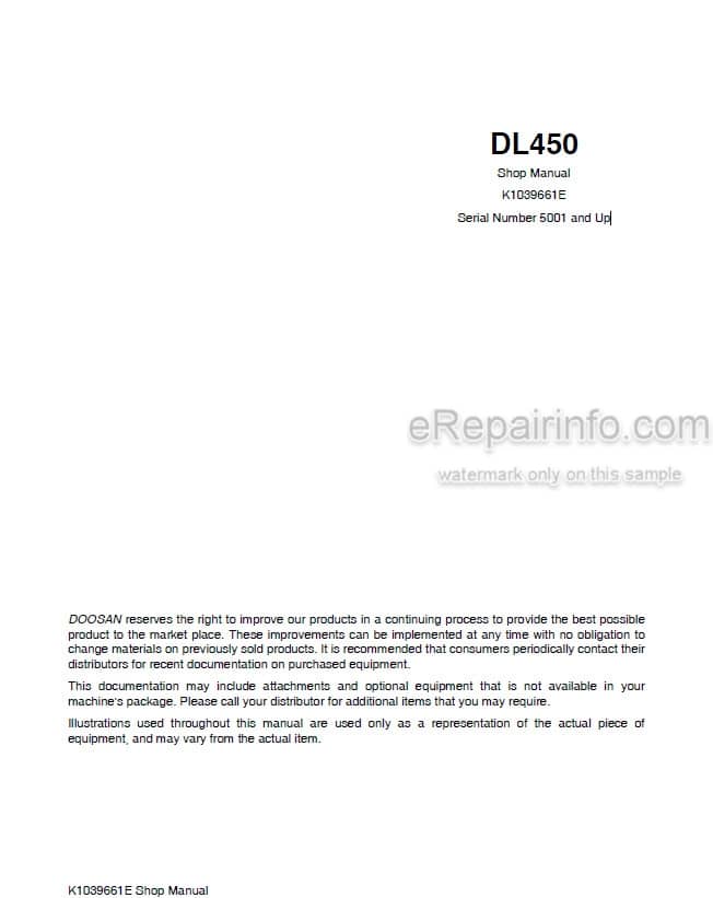 Photo 5 - Doosan DL450 Shop Manual Wheel Loader K1039661E