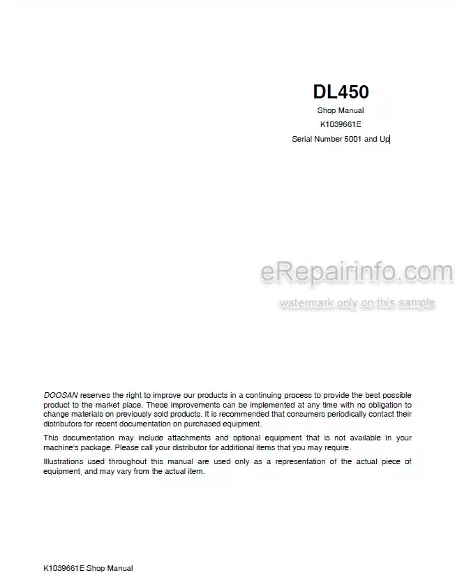 Photo 5 - Doosan DL450 Shop Manual Wheel Loader K1039661E