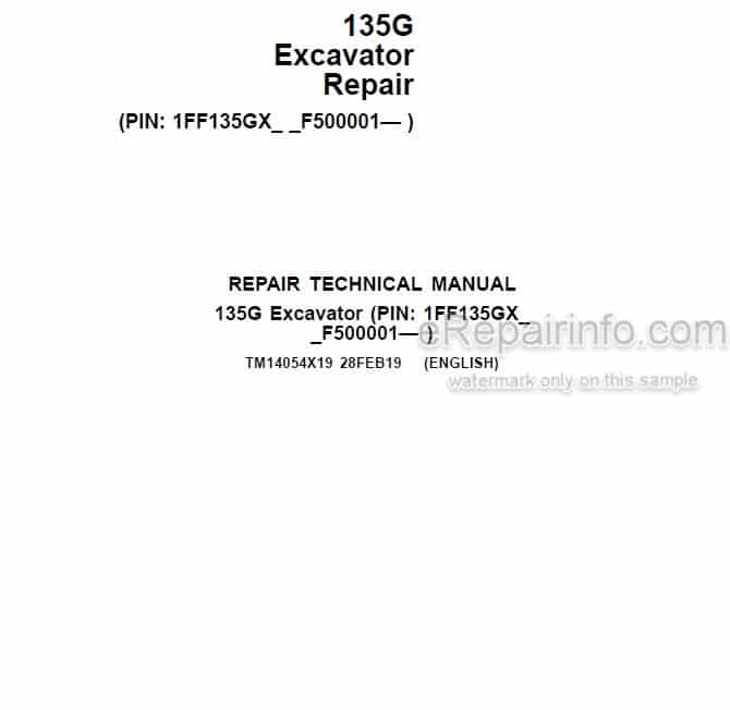 Photo 3 - John Deere 135G Repair Technical Manual Excavator TM14054X19
