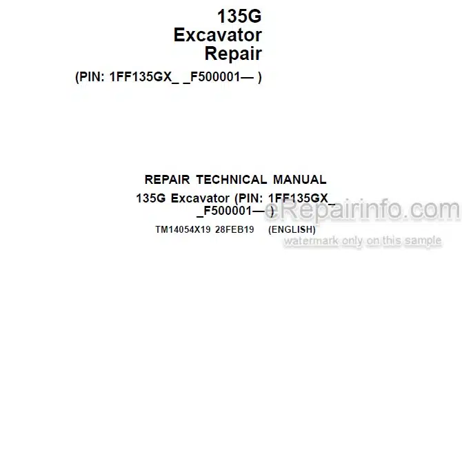 Photo 3 - John Deere 135G Repair Technical Manual Excavator TM14054X19
