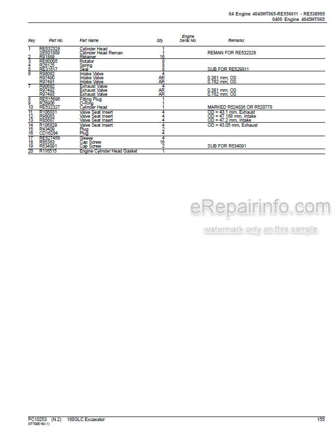 Photo 5 - John Deere 160GLC Parts Catalog Excavator PC10253