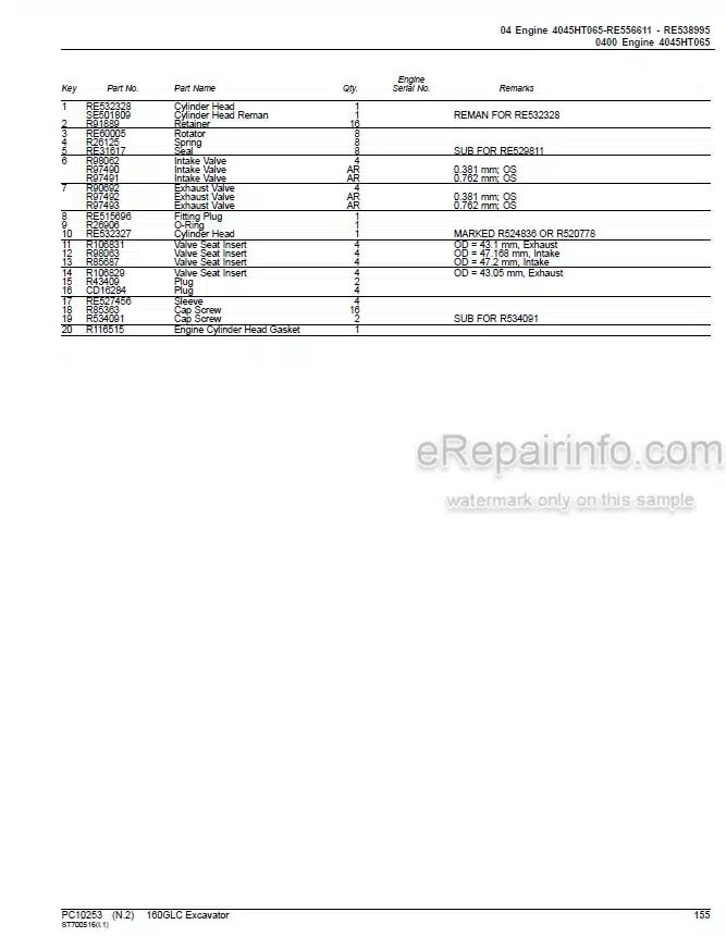 Photo 5 - John Deere 160GLC Parts Catalog Excavator PC10253