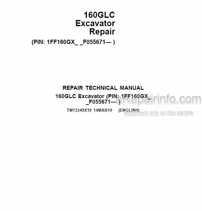 Photo 5 - John Deere 160GLC Repair Technical Manual Excavator TM13349X19
