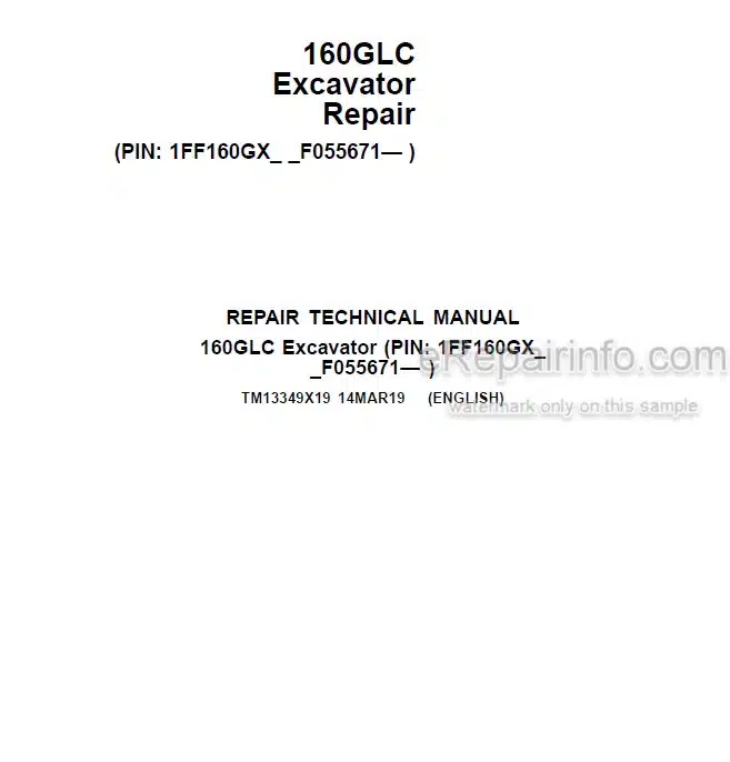 Photo 5 - John Deere 160GLC Repair Technical Manual Excavator TM13349X19