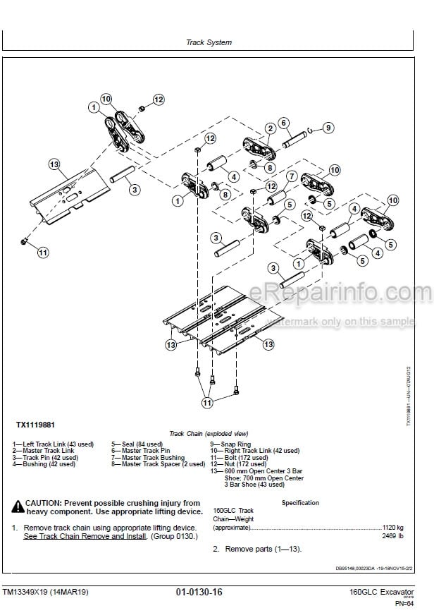 Photo 3 - John Deere 160GLC Repair Technical Manual Excavator TM13349X19