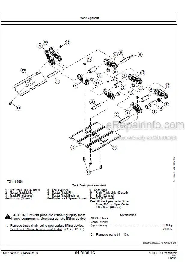 Photo 3 - John Deere 160GLC Repair Technical Manual Excavator TM13349X19