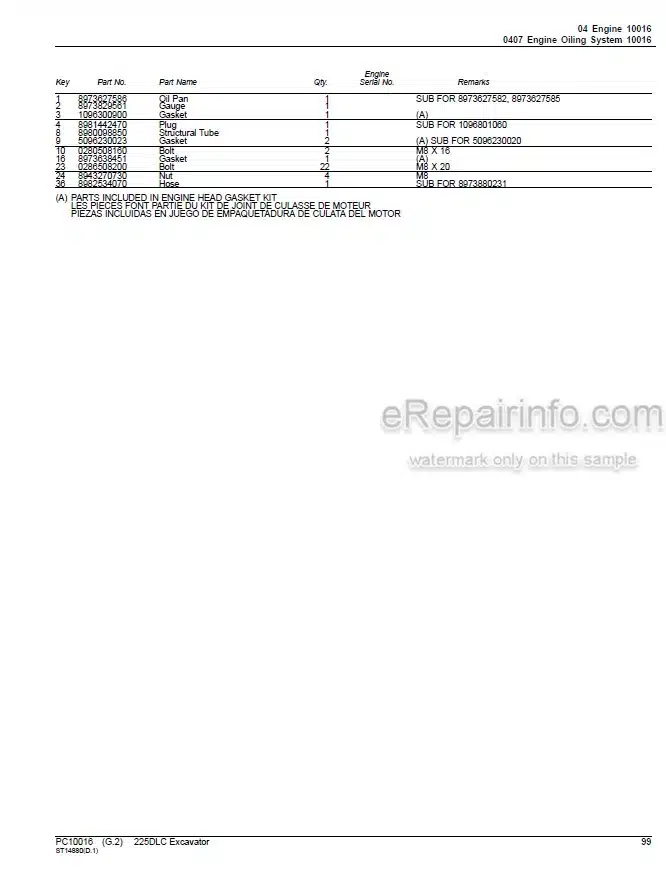 Photo 4 - John Deere 225DLC Parts Catalog Excavator PC10016