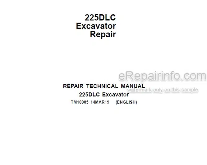 Photo 5 - John Deere 225DLC Repair Technical Manual Excavator TM10085