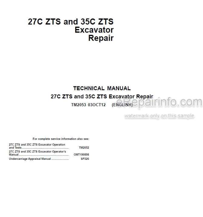 Photo 5 - John Deere 27C ZTS 35C ZTS Repair Technical Manual Excavator TM2053