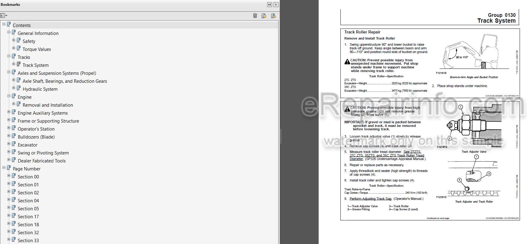 Photo 4 - John Deere 27C ZTS 35C ZTS Repair Technical Manual Excavator TM2053