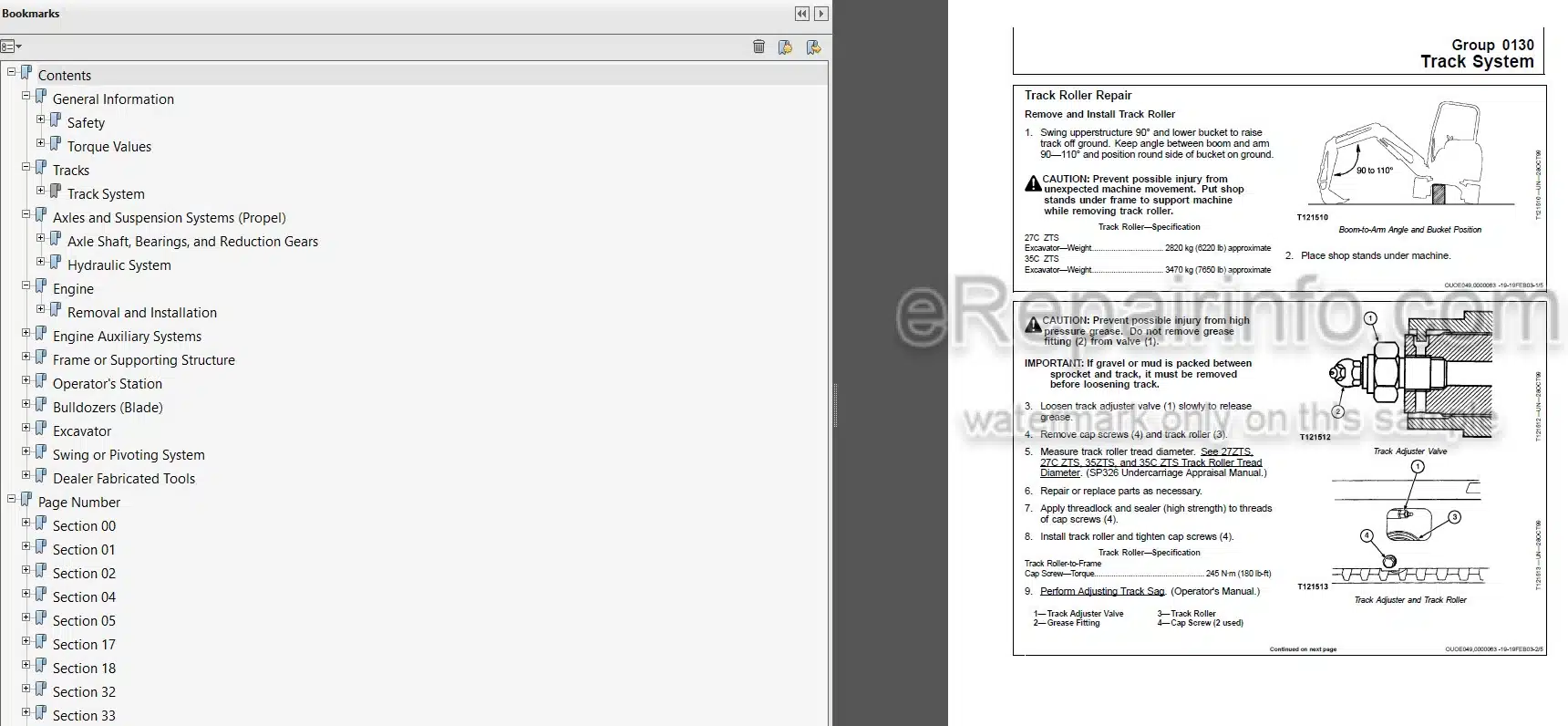 Photo 4 - John Deere 27C ZTS 35C ZTS Repair Technical Manual Excavator TM2053