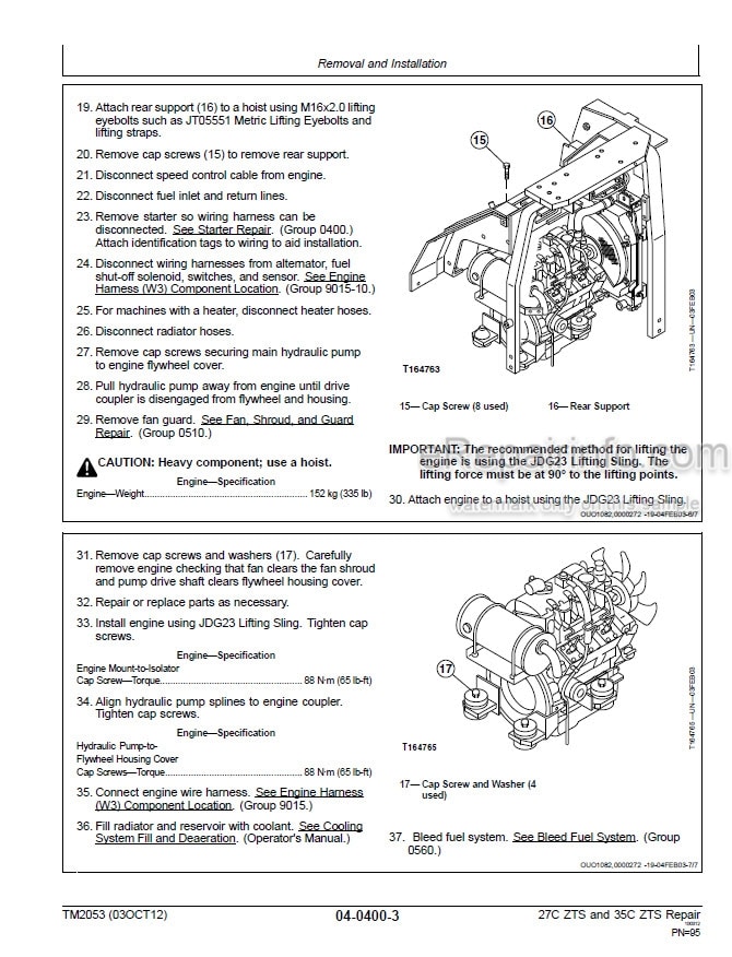 Photo 6 - John Deere 27C ZTS 35C ZTS Repair Technical Manual Excavator TM2053