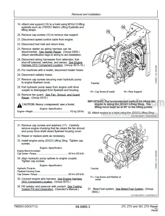 Photo 6 - John Deere 27C ZTS 35C ZTS Repair Technical Manual Excavator TM2053