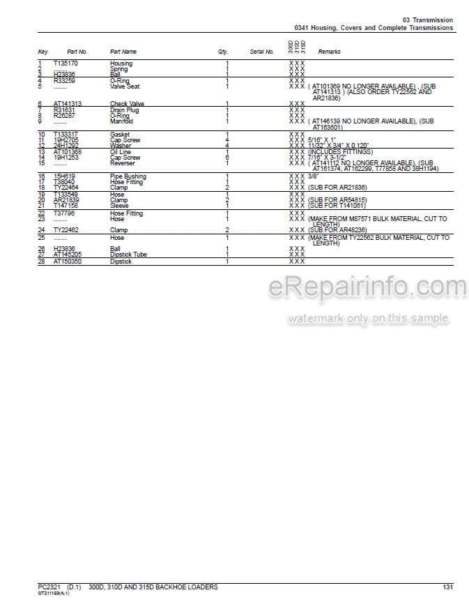 Photo 4 - John Deere 300D 310D 315D Parts Catalog Backhoe Loader PC2321