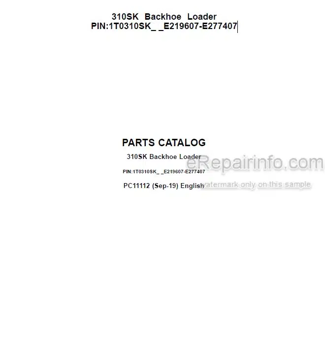 Photo 3 - John Deere 310SK Parts Catalog Backhoe Loader PC11112