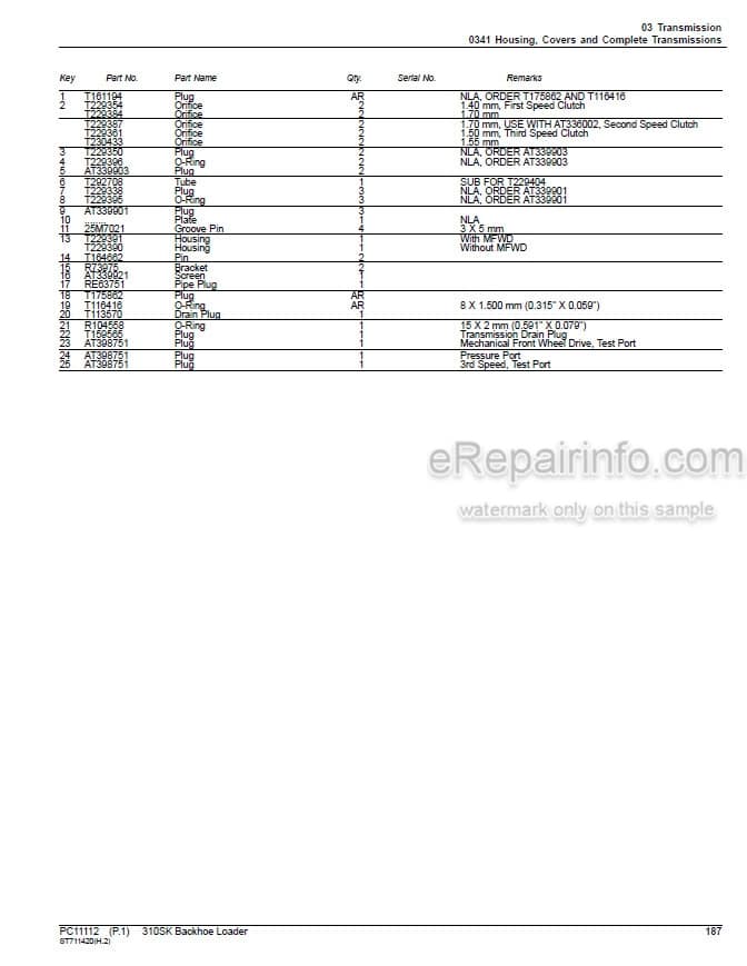 Photo 5 - John Deere 310SK Parts Catalog Backhoe Loader PC11112