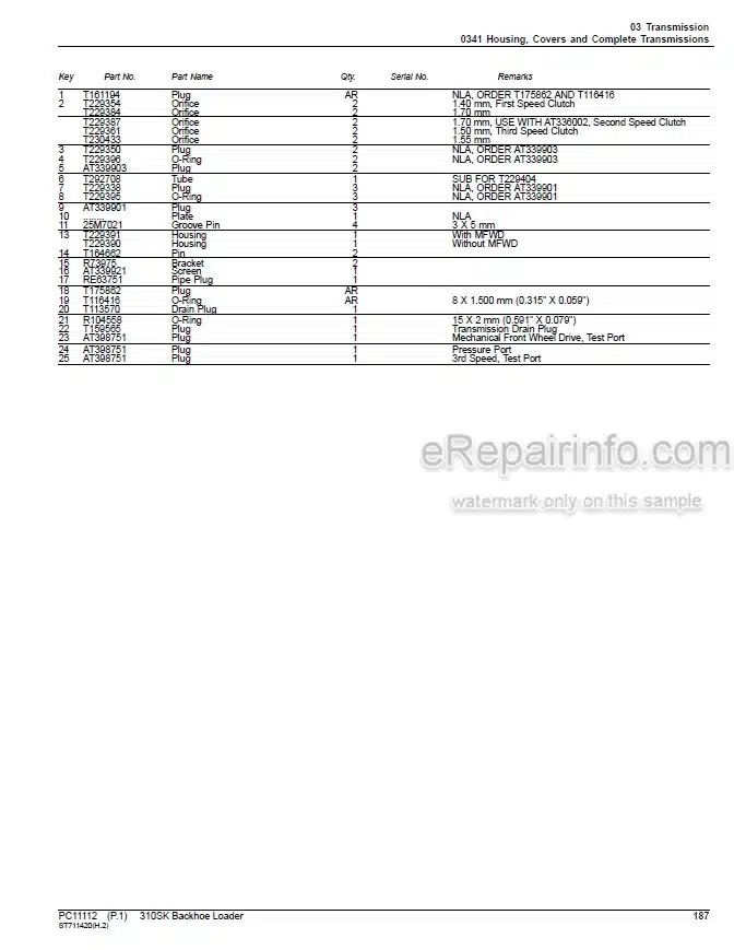 Photo 5 - John Deere 310SK Parts Catalog Backhoe Loader PC11112
