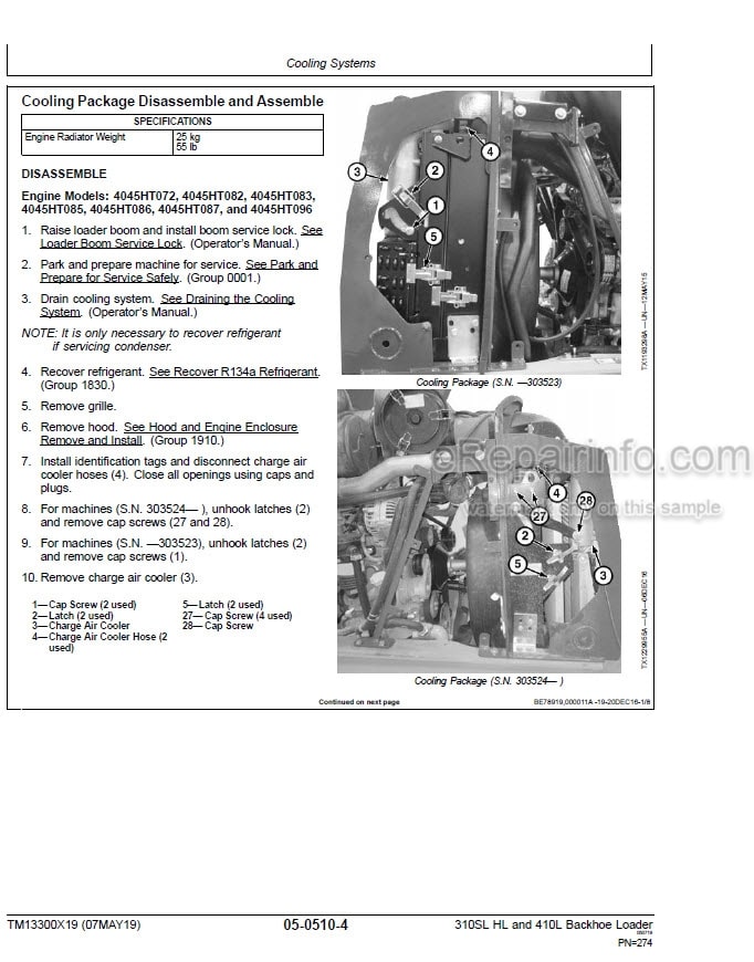 Photo 4 - John Deere 310SL HL 410L Repair Technical Manual Backhoe Loader TM13300X19