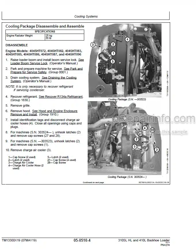 Photo 4 - John Deere 310SL HL 410L Repair Technical Manual Backhoe Loader TM13300X19