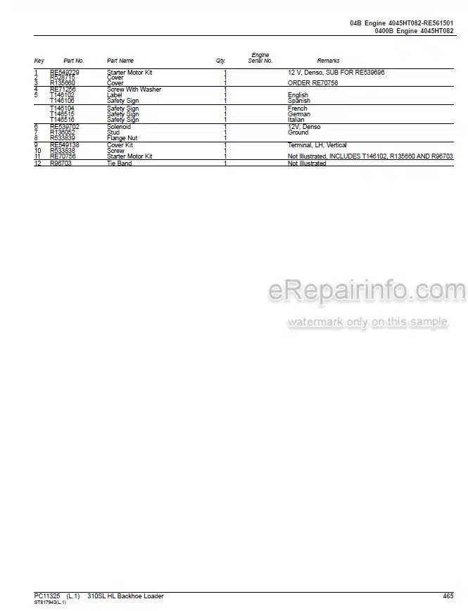 Photo 3 - John Deere 310SL HL Parts Catalog Backhoe Loader PC11325