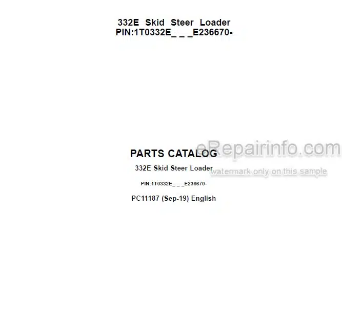 Photo 4 - John Deere 322E Parts Catalog Skid Steer Loader PC11187