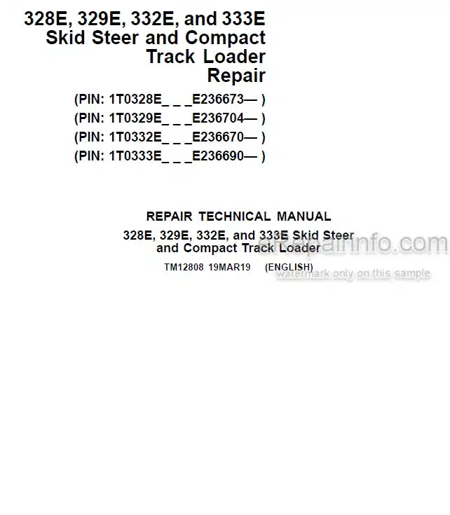Photo 4 - John Deere 328E 329E 332E 333E Repair Technical Manual Skid Steer Compact Track Loader TM12808