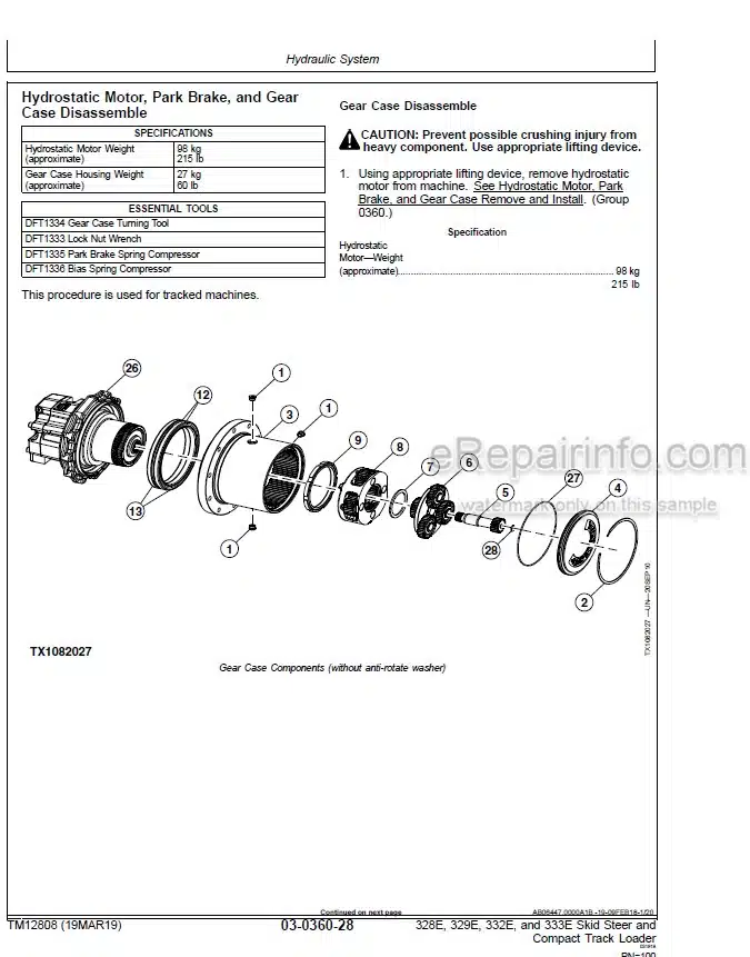 Photo 5 - John Deere 328E 329E 332E 333E Repair Technical Manual Skid Steer Compact Track Loader TM12808