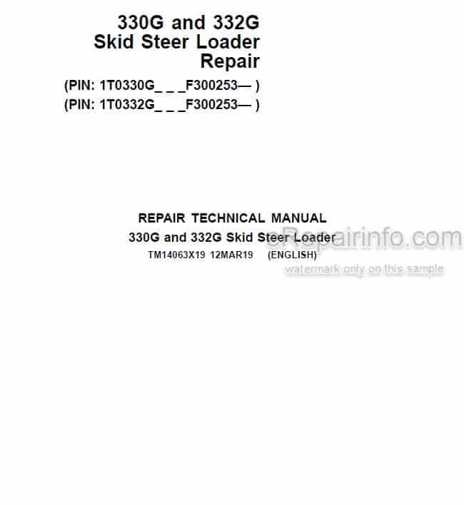 Photo 4 - John Deere 330G 332G Repair Technical Manual Skid Steer Loader TM14063X19