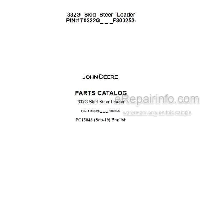 Photo 4 - John Deere 332G Parts Catalog Skid Steer Loader PC15046