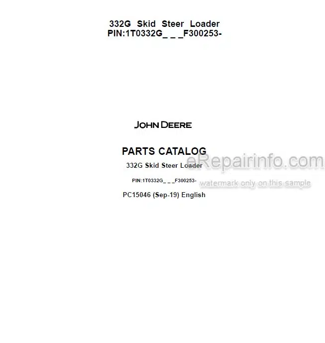 Photo 4 - John Deere 332G Parts Catalog Skid Steer Loader PC15046
