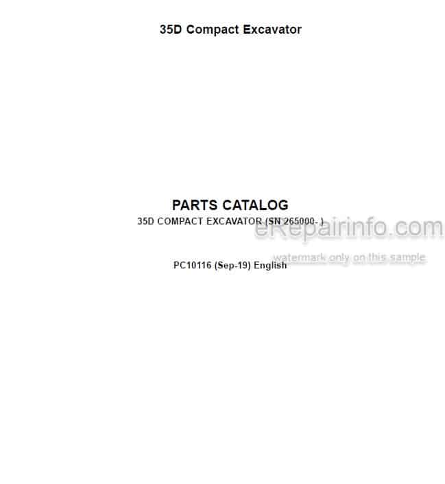 Photo 4 - John Deere 35D Parts Catalog Compact Excavator PC10116
