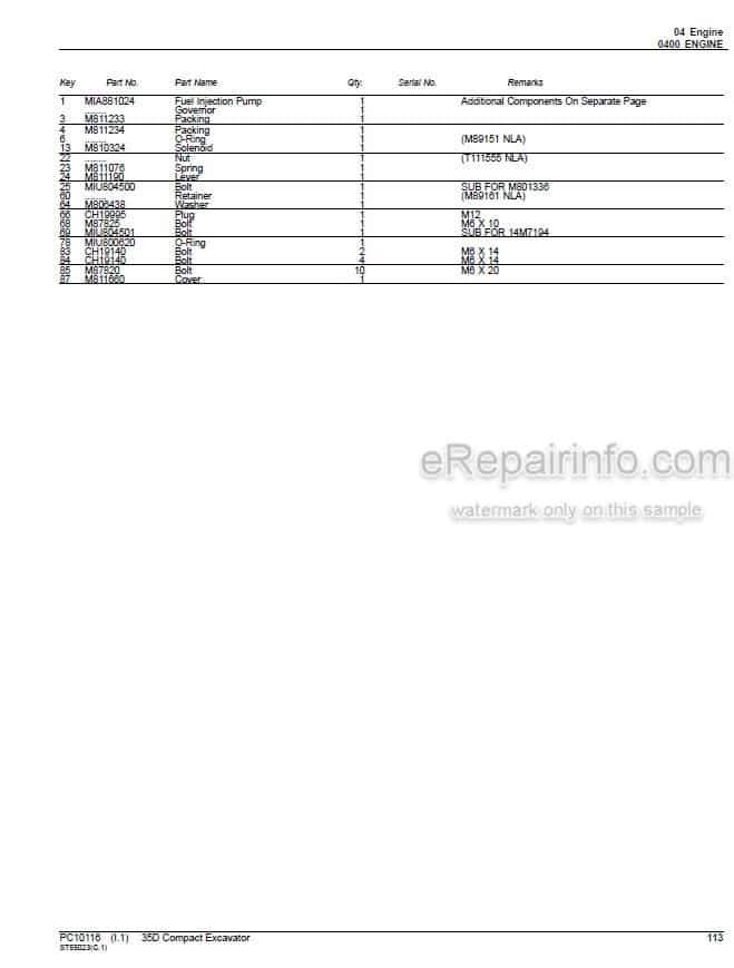 Photo 5 - John Deere 35D Parts Catalog Compact Excavator PC10116