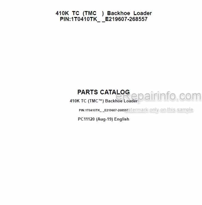 Photo 4 - John Deere 410K TC Parts Catalog Backhoe Loader PC11120