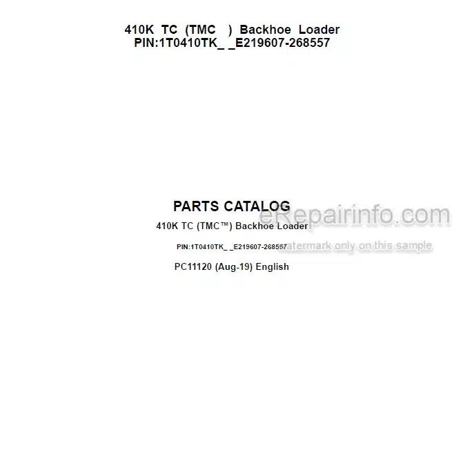 Photo 4 - John Deere 410K TC Parts Catalog Backhoe Loader PC11120