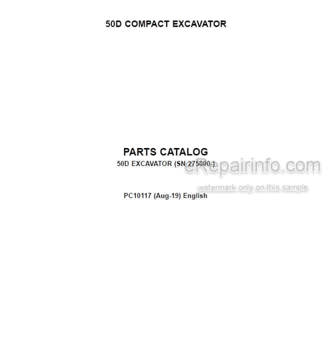 Photo 4 - John Deere 50D Parts Catalog Compact Excavator PC10117
