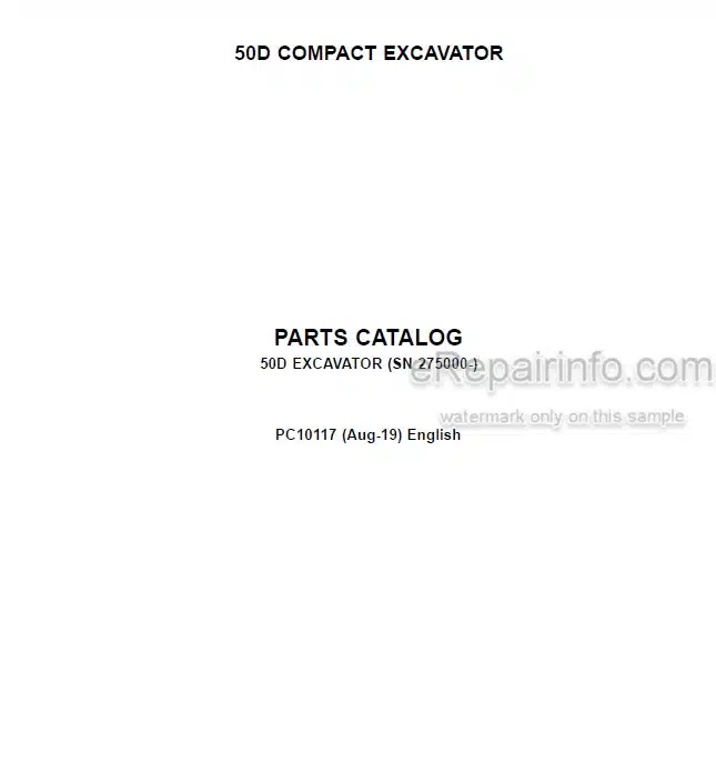 Photo 4 - John Deere 50D Parts Catalog Compact Excavator PC10117